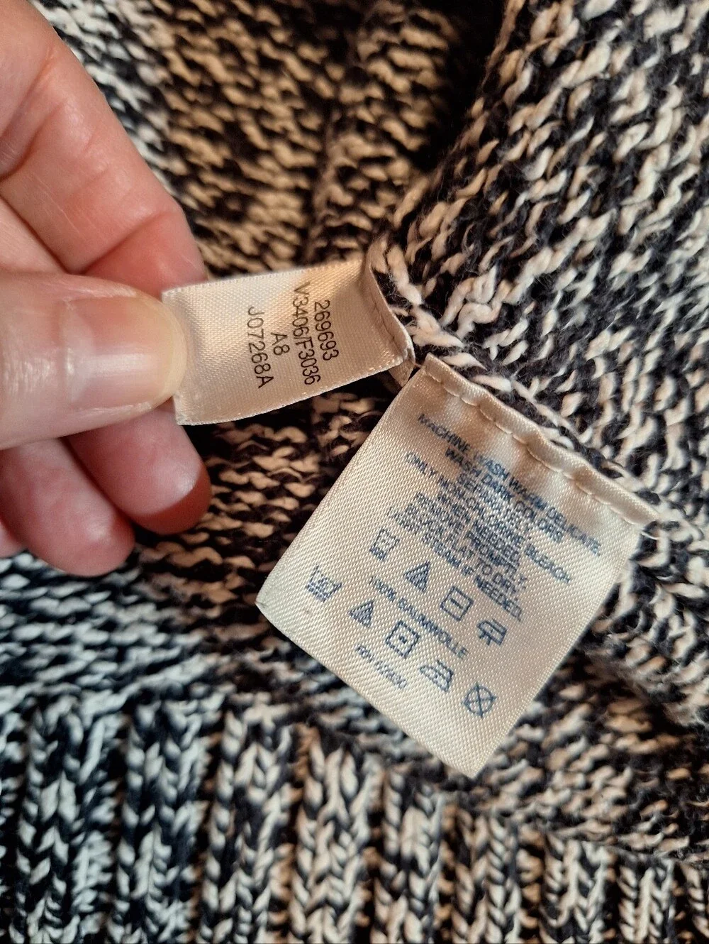 Lands' End Black & White Marled Turtleneck Sweater Salt & Pepper Ladies XL 18-20